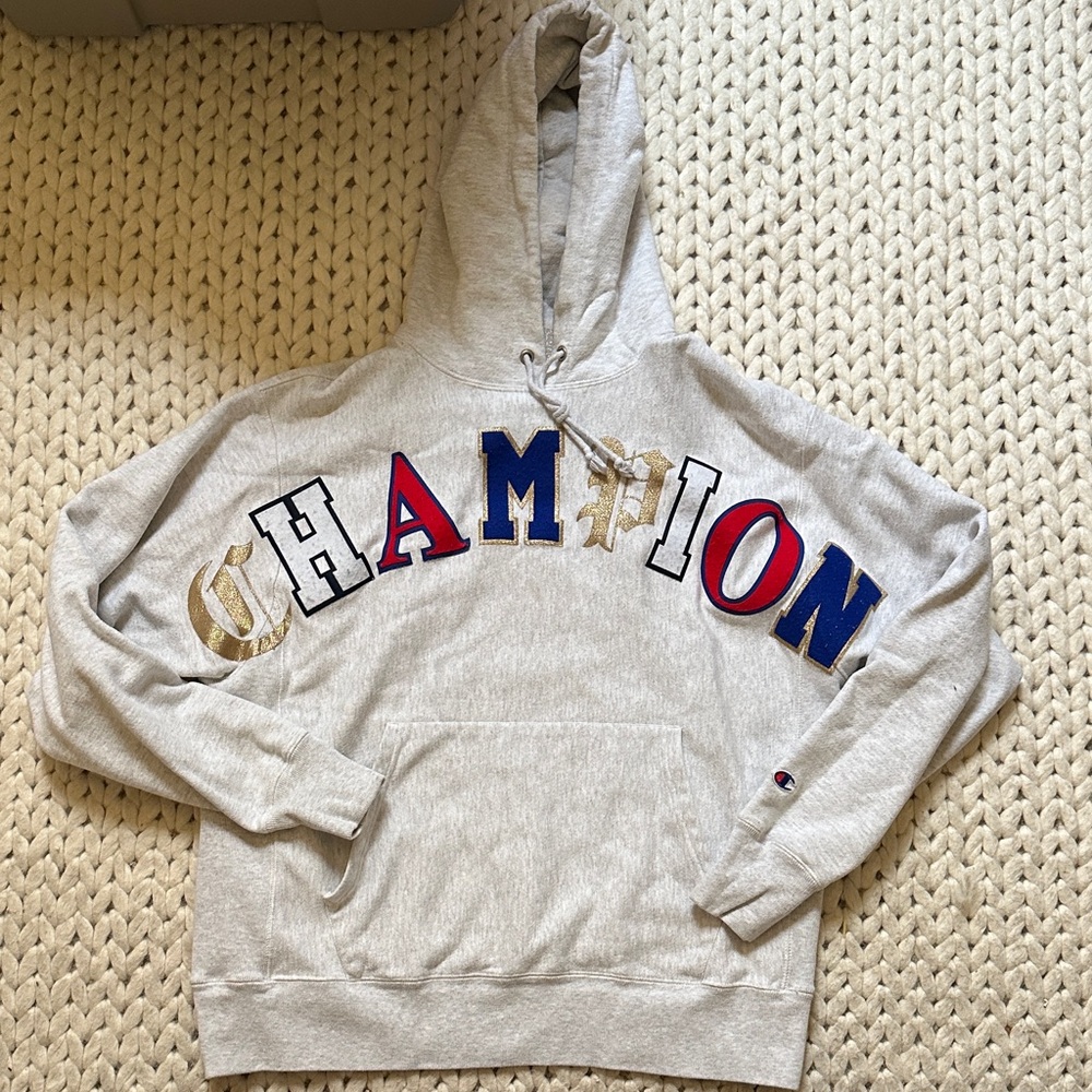Champion Gray Hoodie with Multicolor Logo